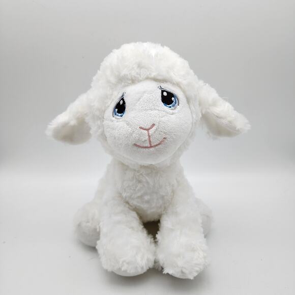 Aurora Precious Moments Lamb Plush 11" White Fur Sewn Eyes Beanie Stuffed Sheep - Picture 1 of 8